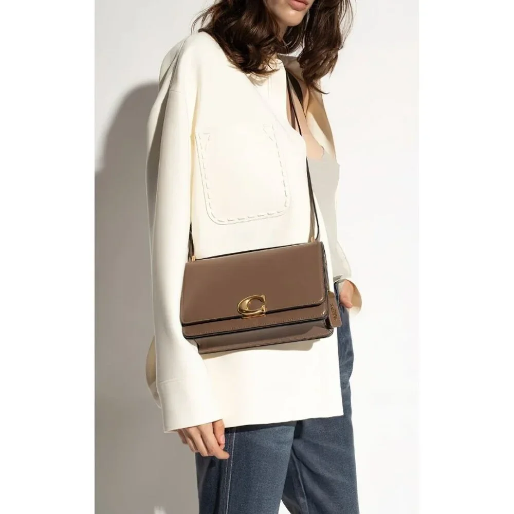 Coach Bandit Leather Shoulder Bag Dark Stone Gray OS